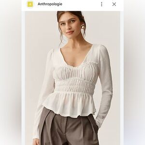 Anthropologie Cream Peplum Blouse